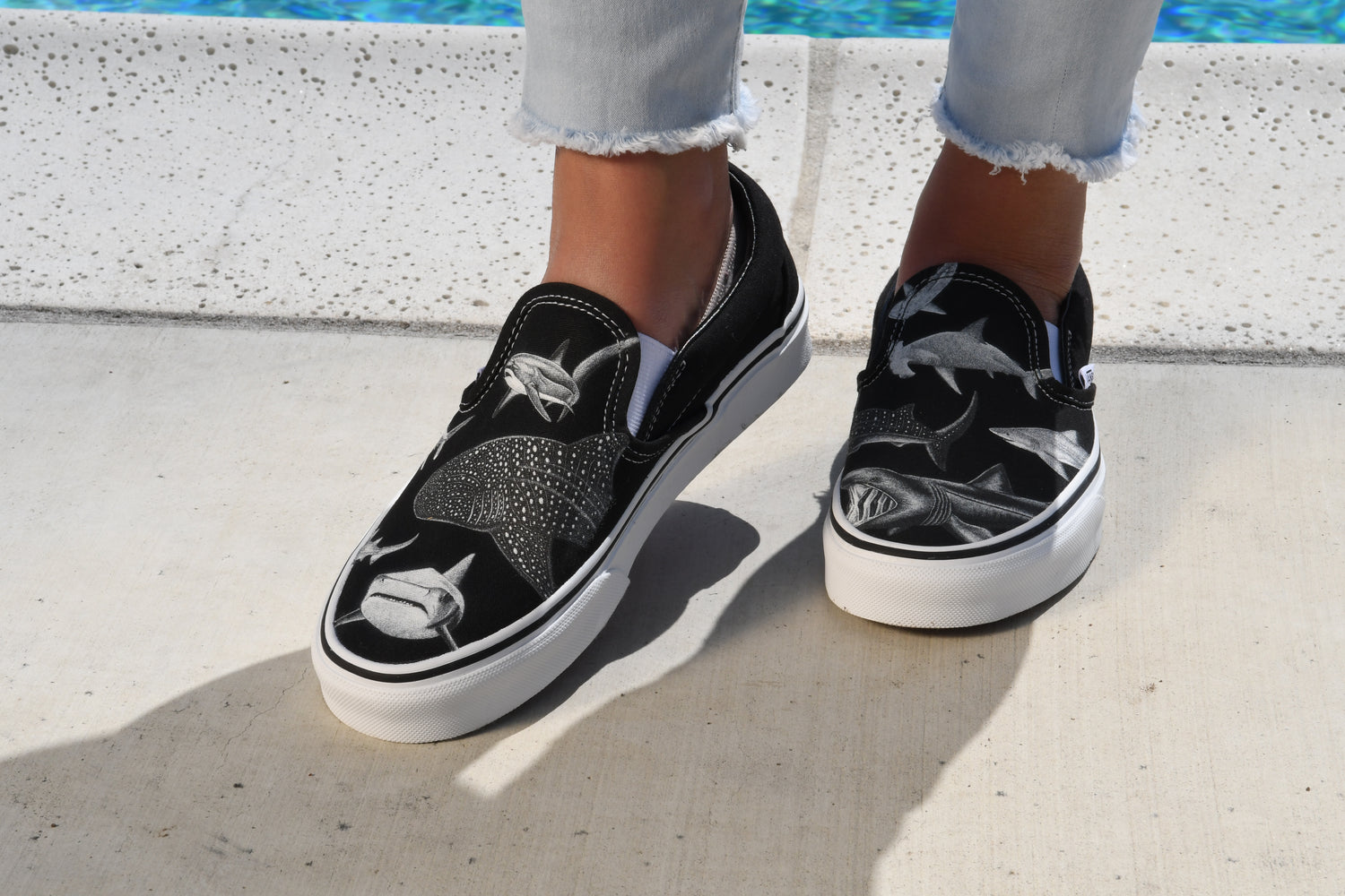 Sharks out of the Bag - Custom Printed Marine Life Slip On Vans ...