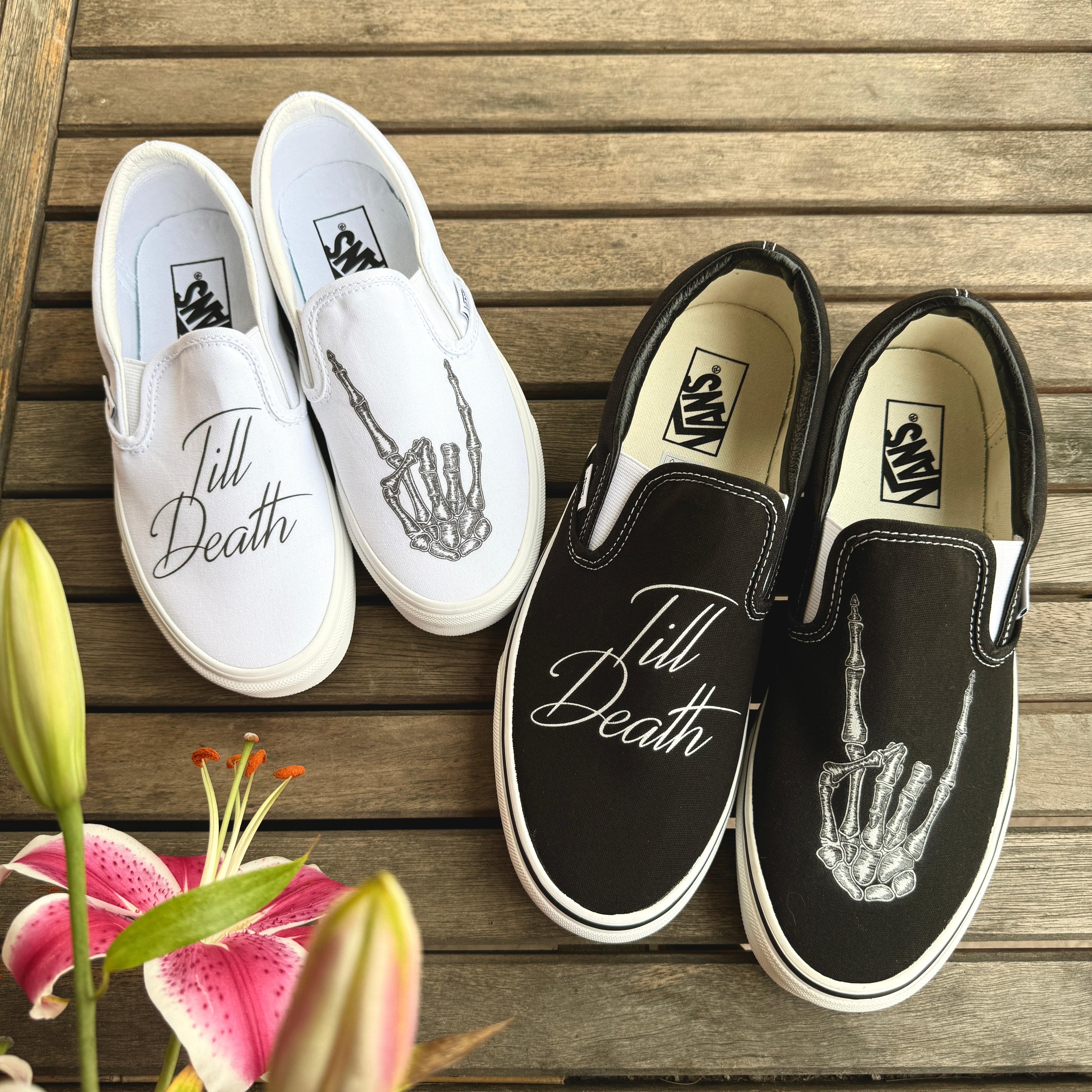 Till Death Custom Vans Slip Ons for Bride and Groom BlvdCustom