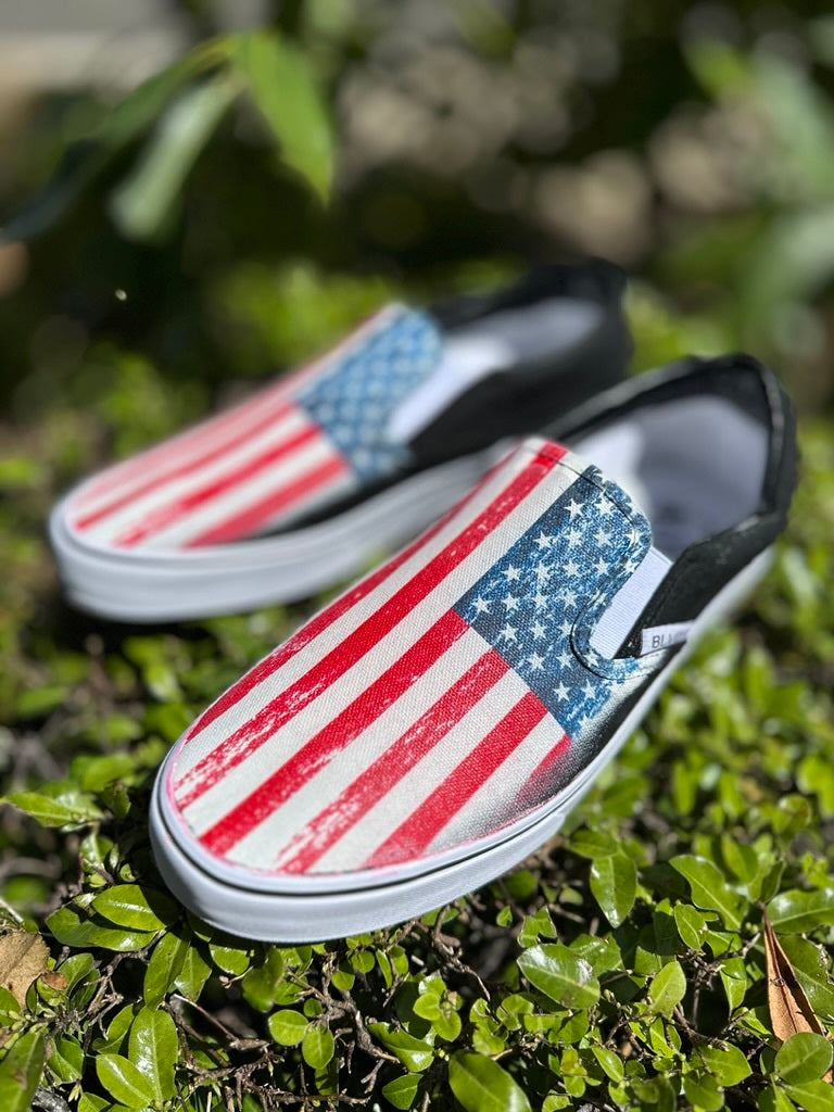 Red white and blue slip best sale on shoes