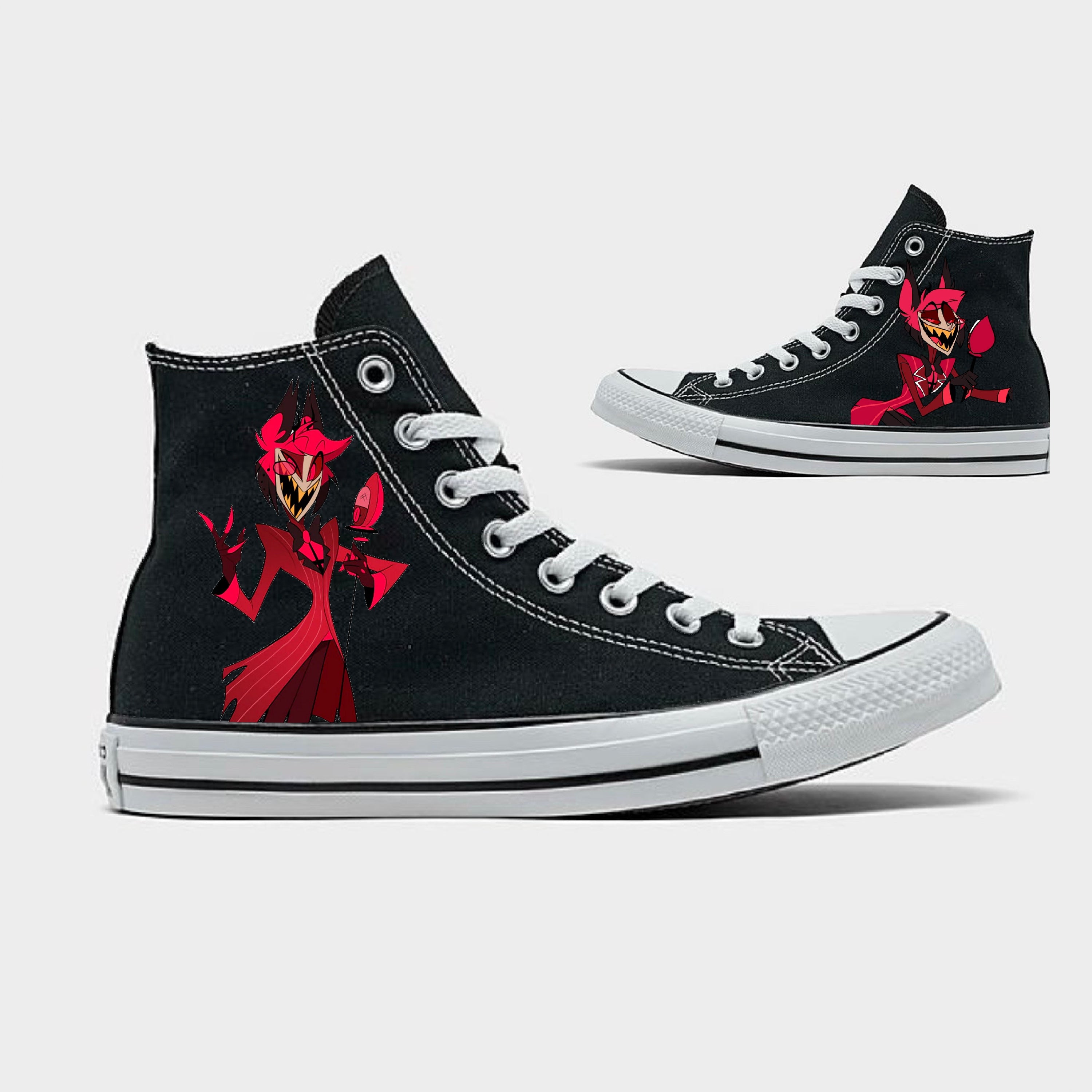 Mens 10.5 Black High Top Converse Alastor Theme Custom Order