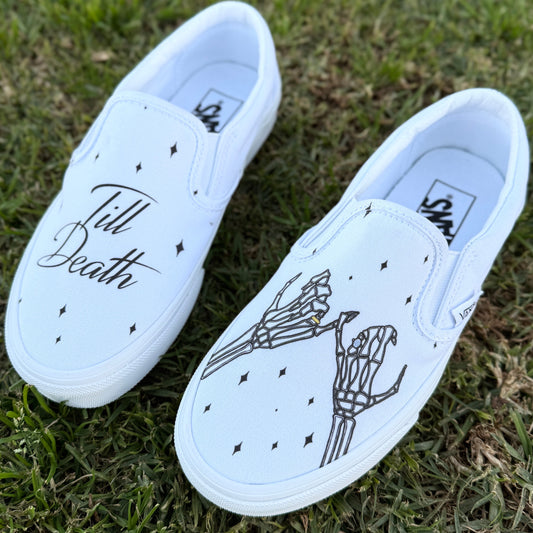 Till Death Pinky Promise Custom Wedding Vans Slip On Shoes for Women and Men