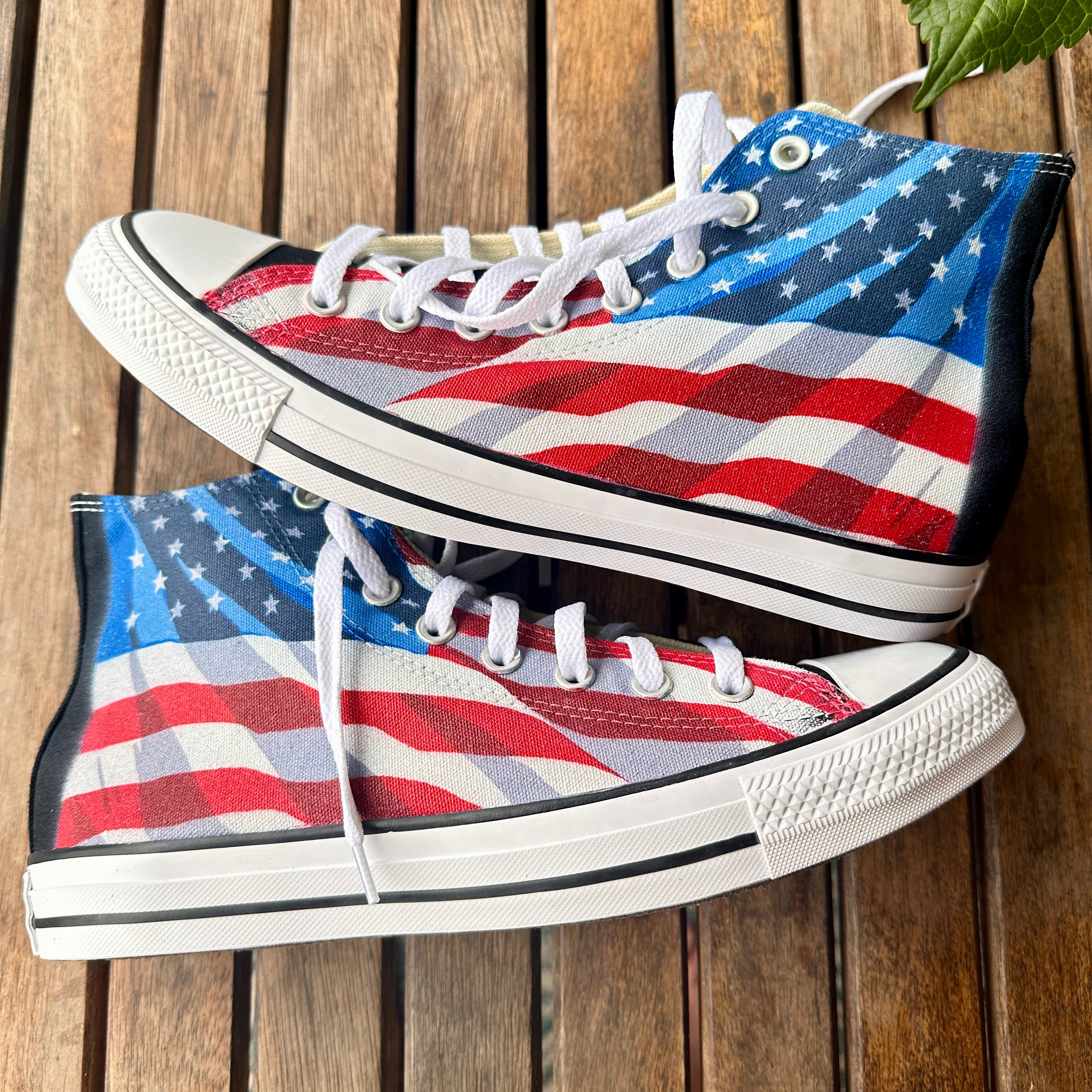 American Flag Black Converse High Top Chuck Taylor Shoes Made In