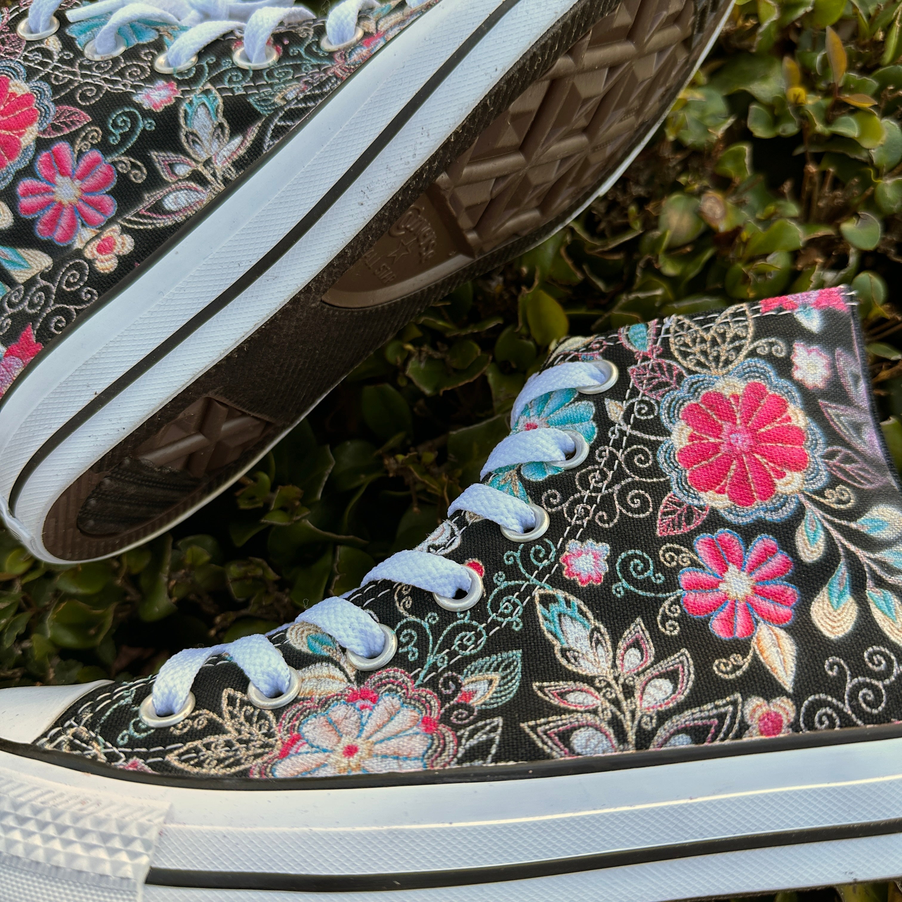 Custom embroidery outlets | Flower embroidery | Custom converse high tops | Halloween shoes | Gifts for her unique