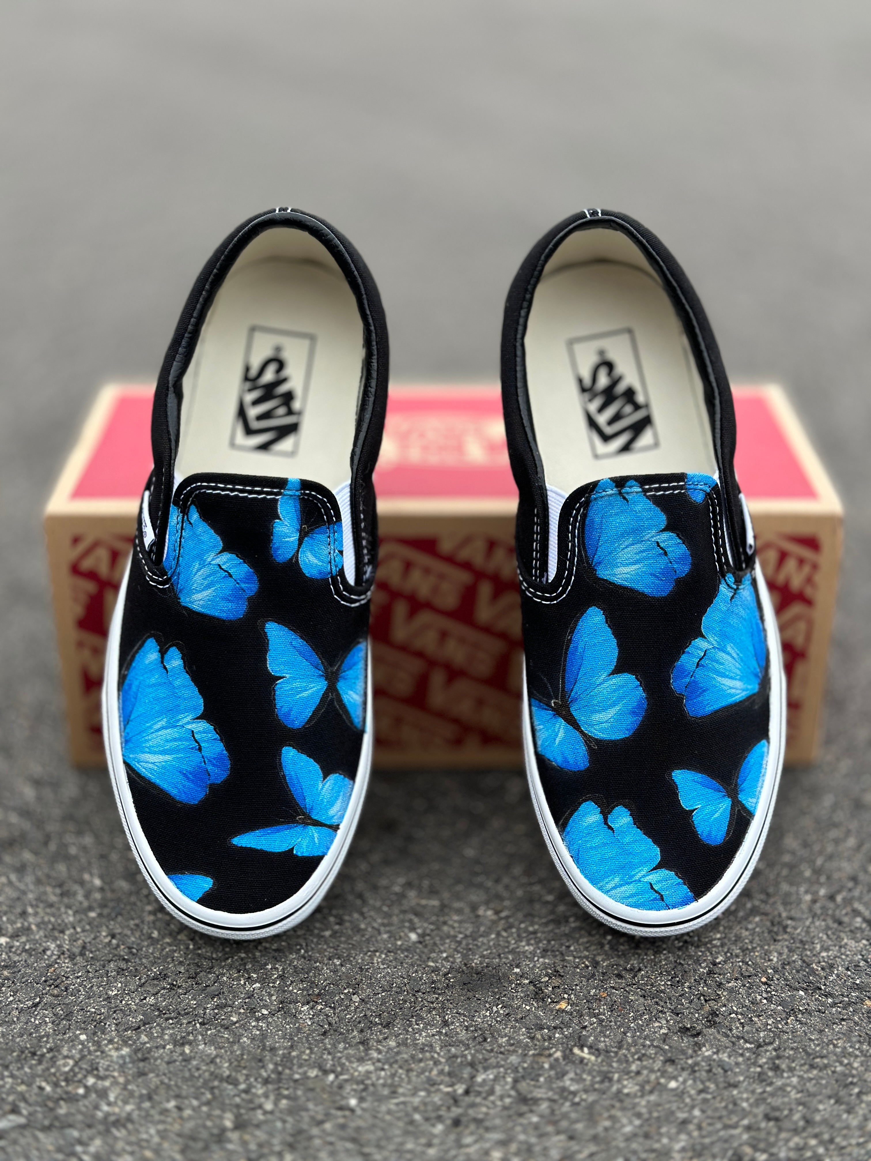 Butterfly slip on vans best sale