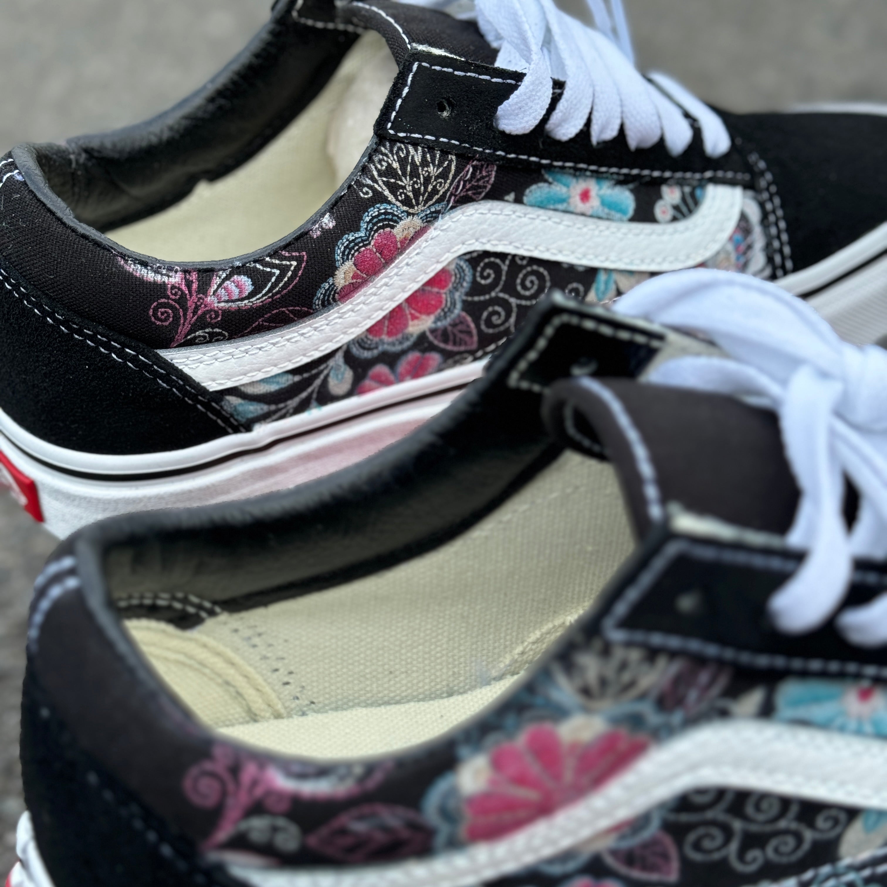 Embroidery Inspired Black Vans Old Skool Shoes Custom Vans Shoes for BlvdCustom