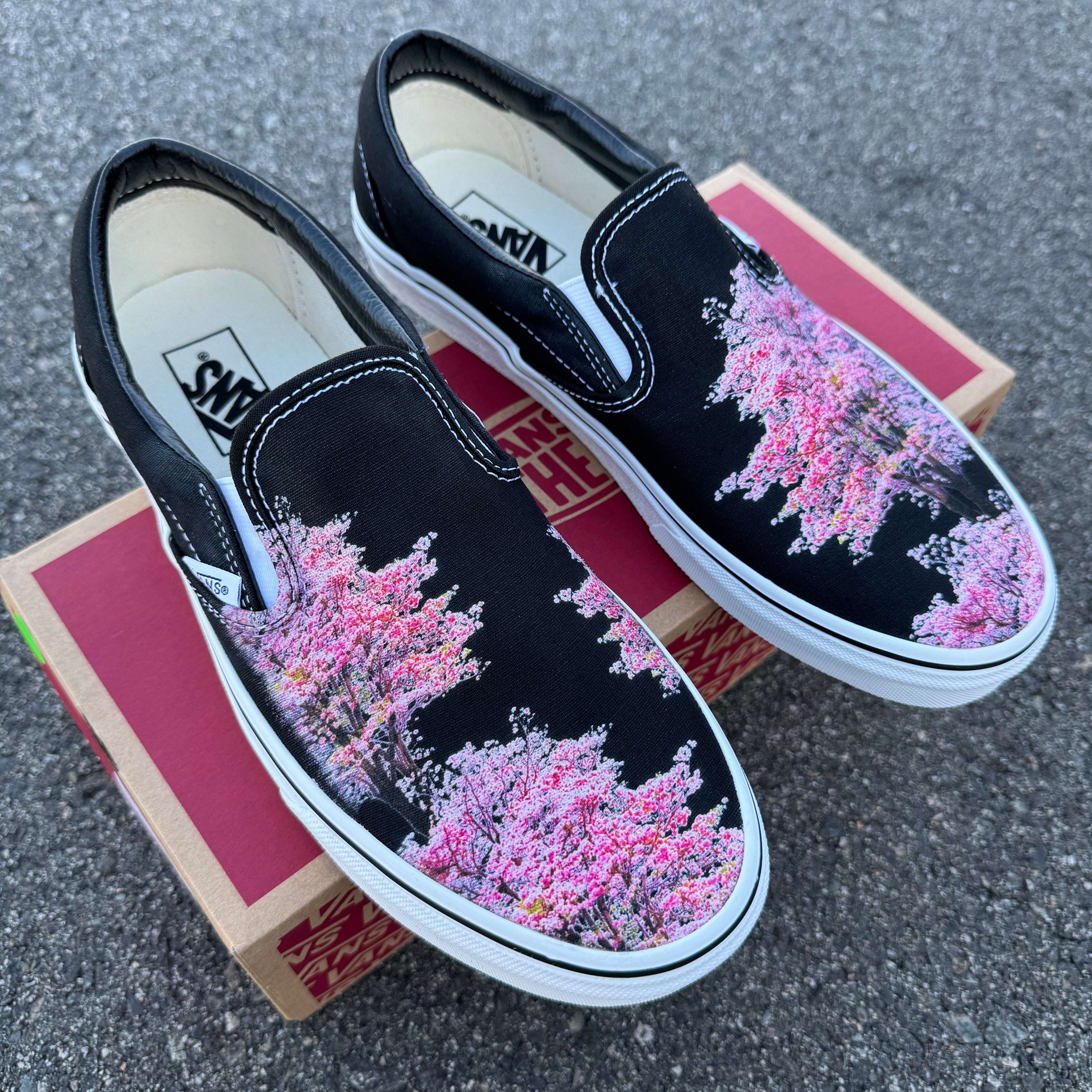 On sale Vans Hand Painted Pink Cherry Blossom Shoes