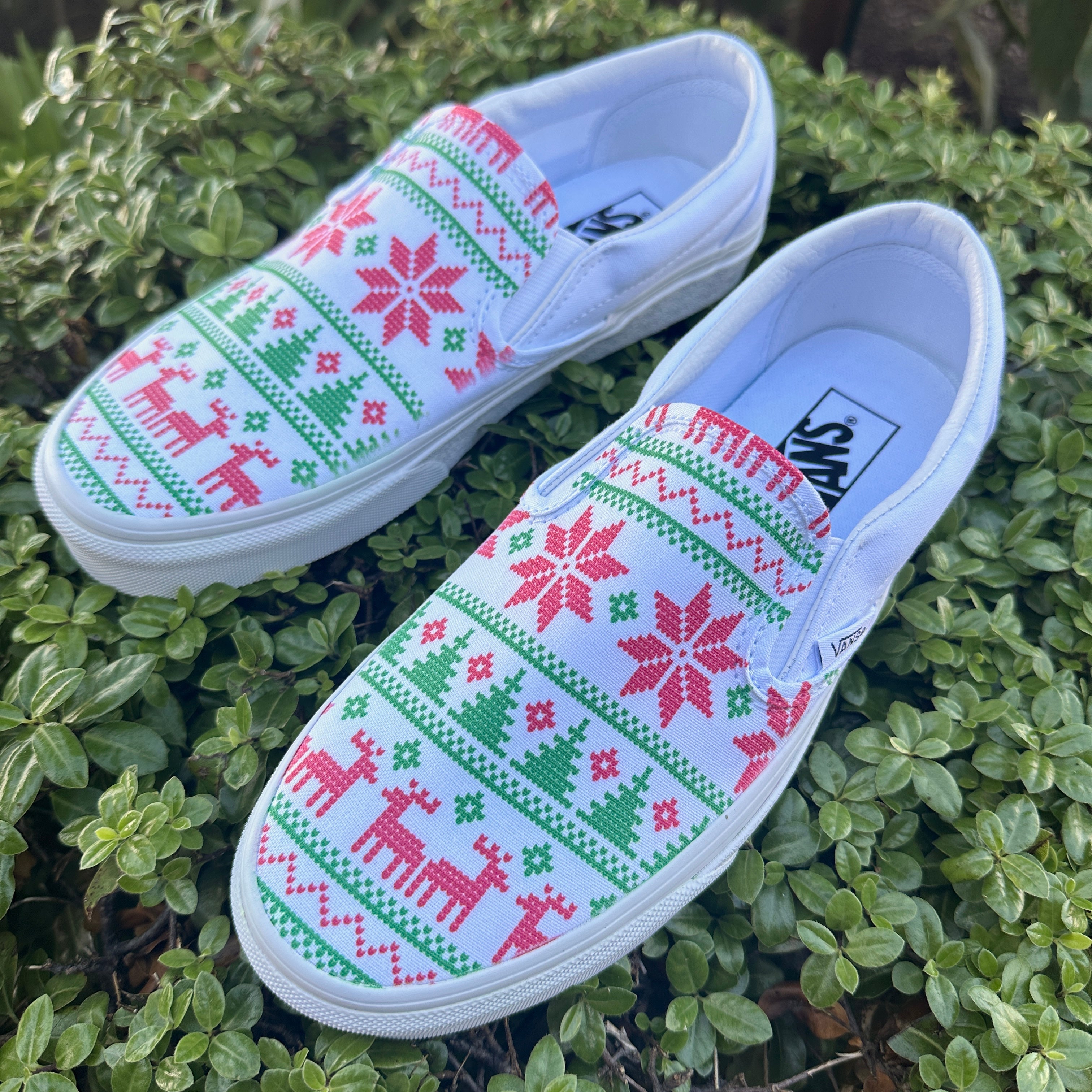 Ugly Christmas Sweater Print Holiday Season Custom White Slip On