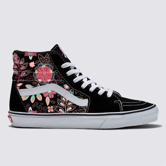 Embroidery Inspired Black Vans Sk8 Hi Top Shoes - Custom Vans Shoes for Women and Men