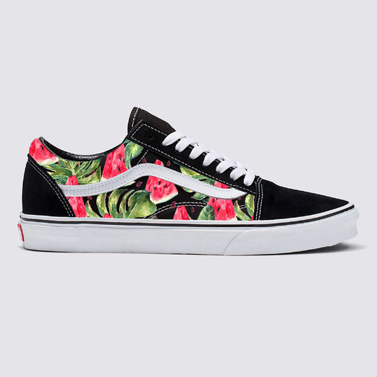 Watermelon Pattern on Black Vans Old Skool Shoes