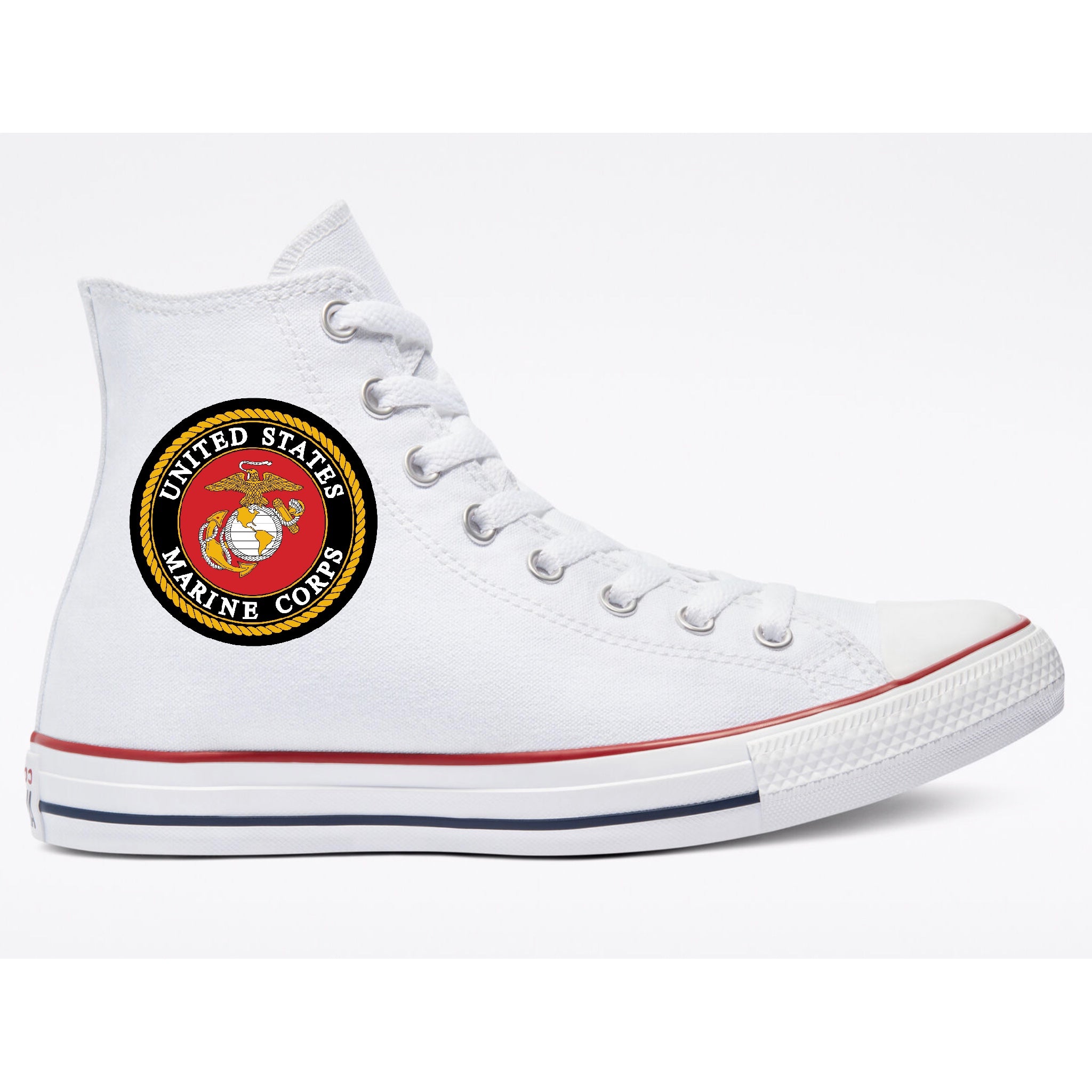 US Marines Custom White High Top Converse Chuck Taylor Shoes for Men and Women