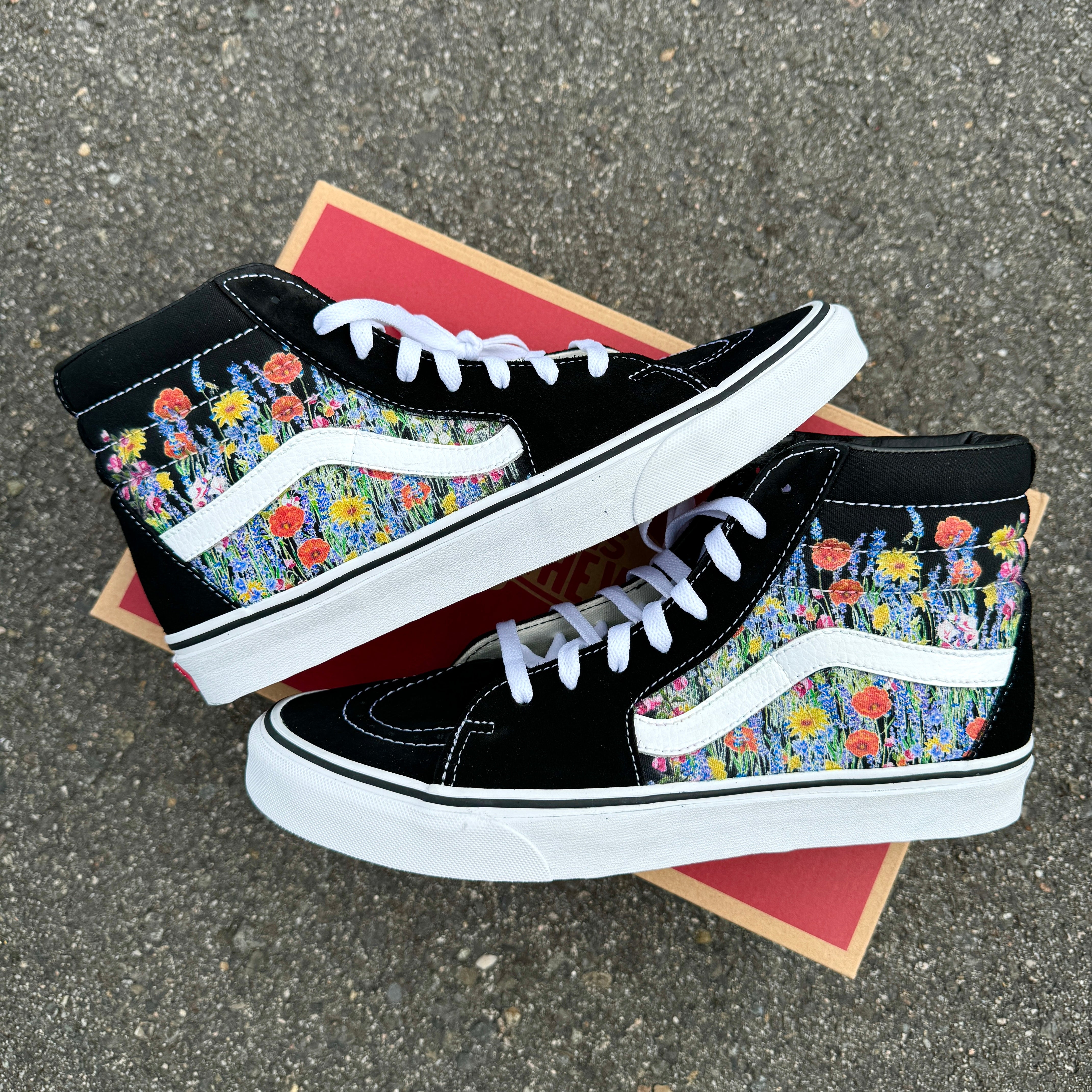 Flower Field Vans SK8 Hi Shoes for Women and Men BlvdCustom