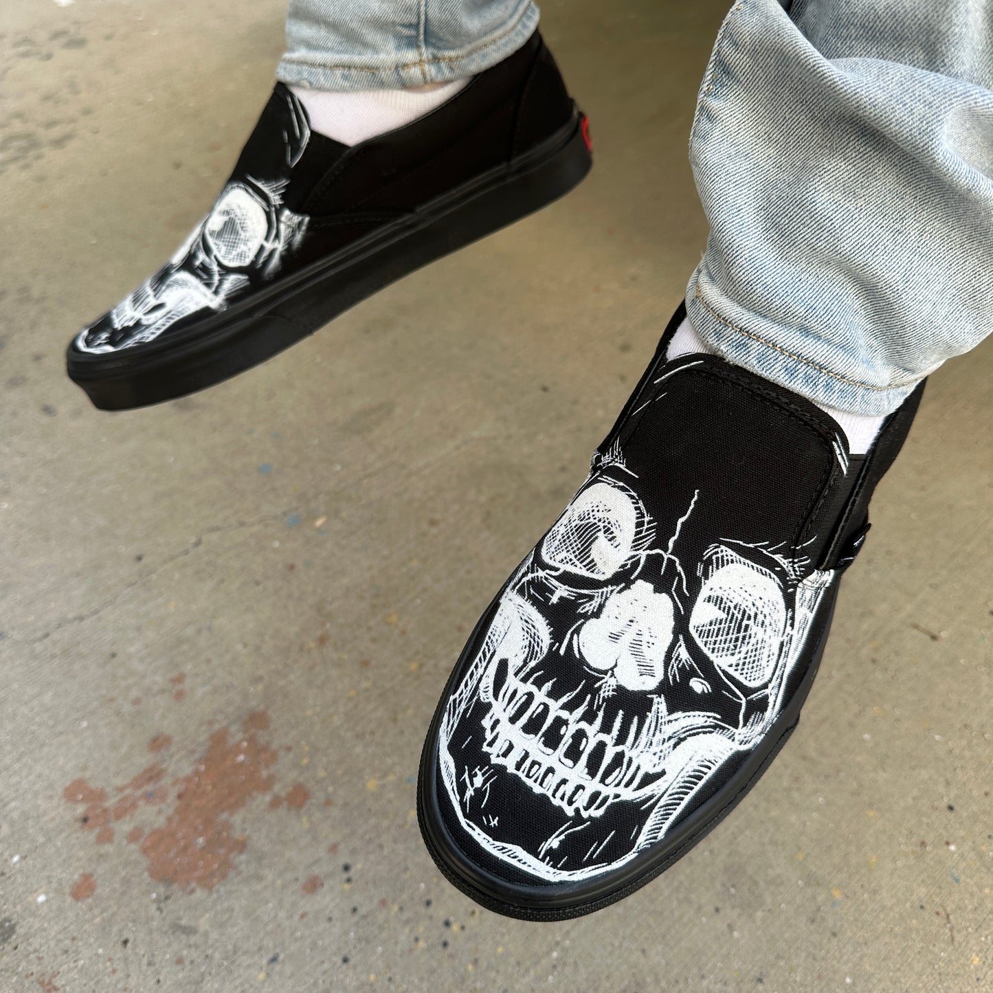 skull slip on vans shoes