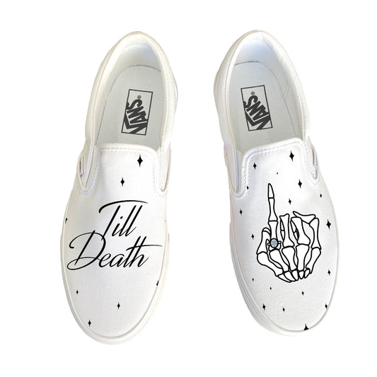 Till Death Ring Finger Custom Wedding Vans Slip On Shoes for Women and Men