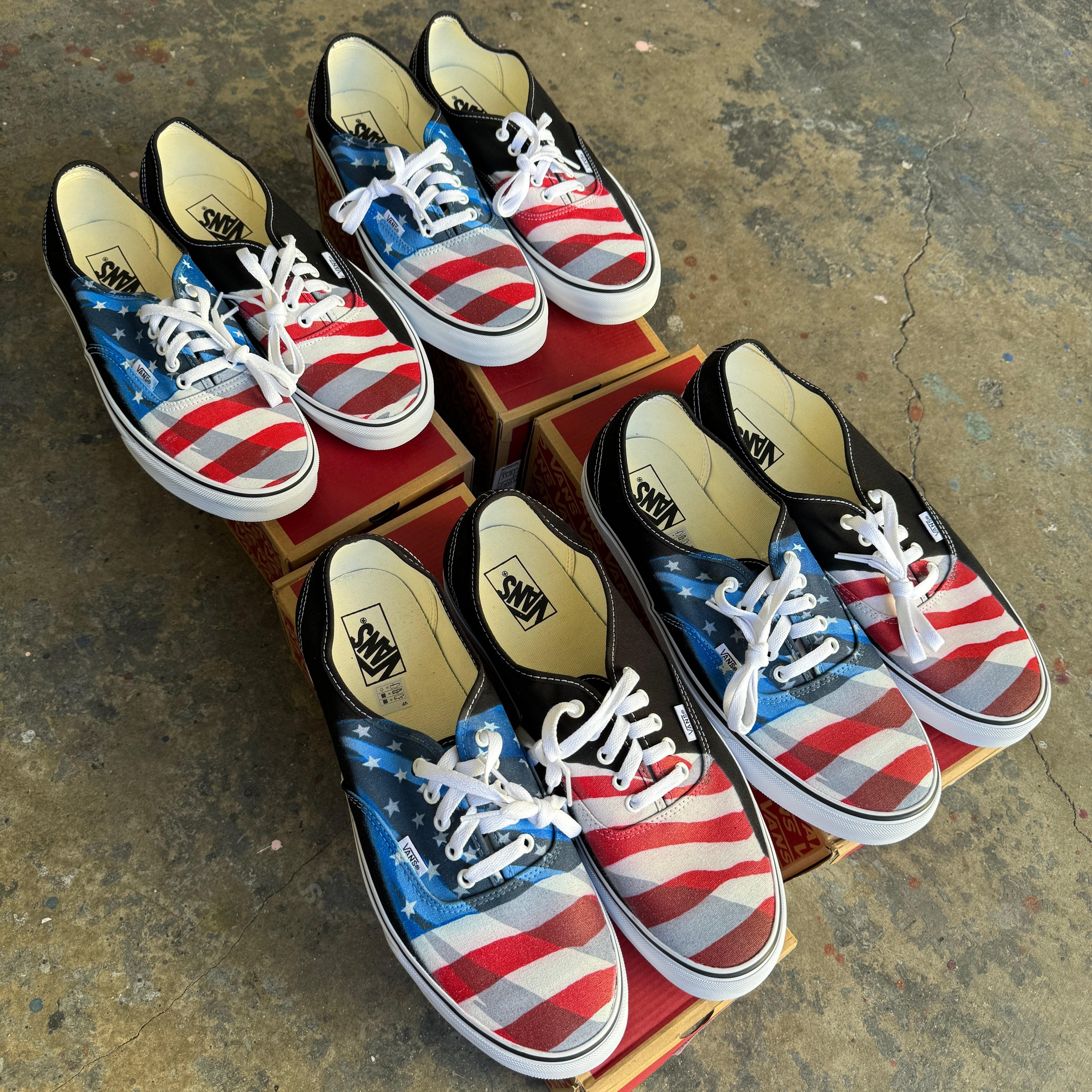 American Flag Patriotic Red White And Blue Black Custom Vans Shoes