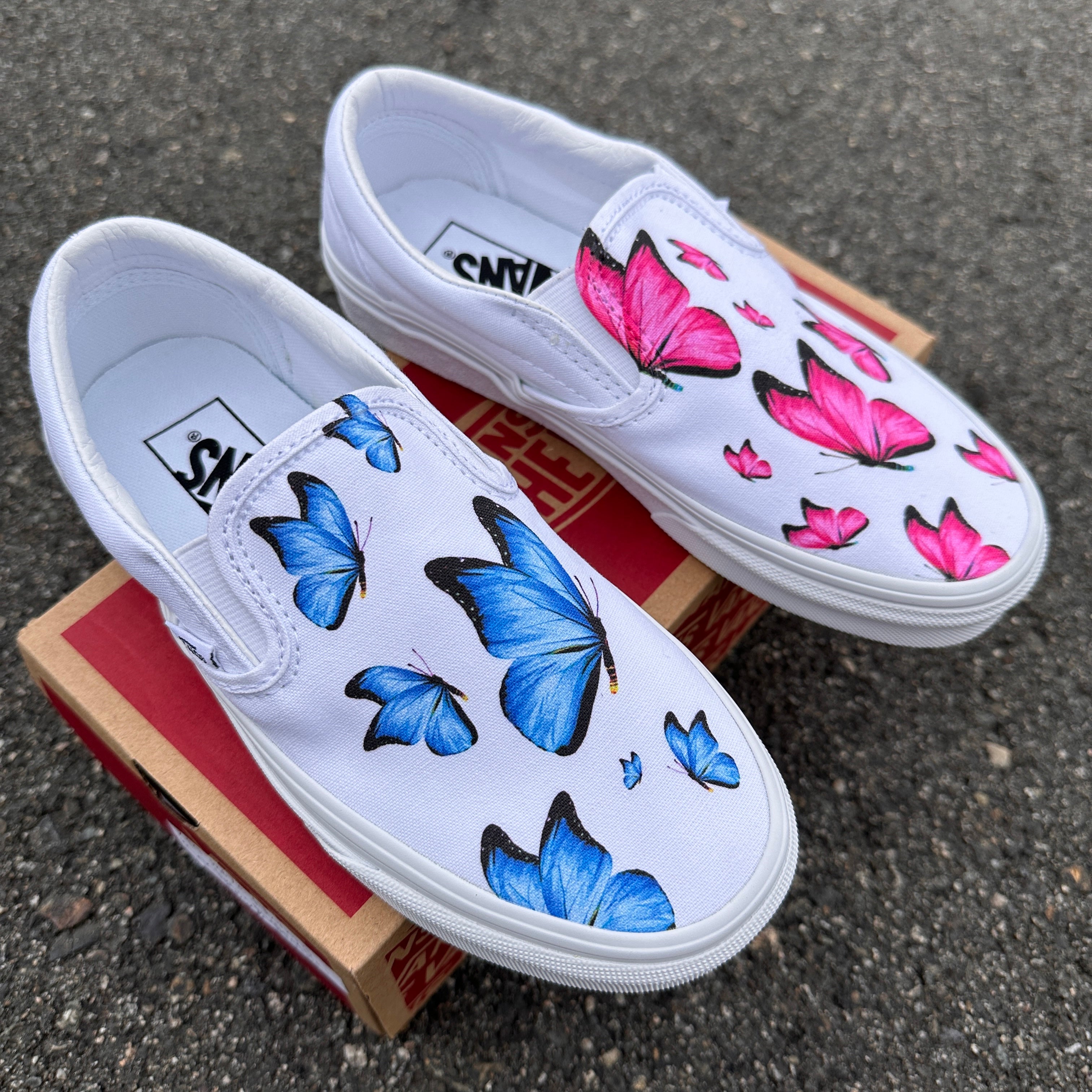 Pink and blue slip cheap on vans