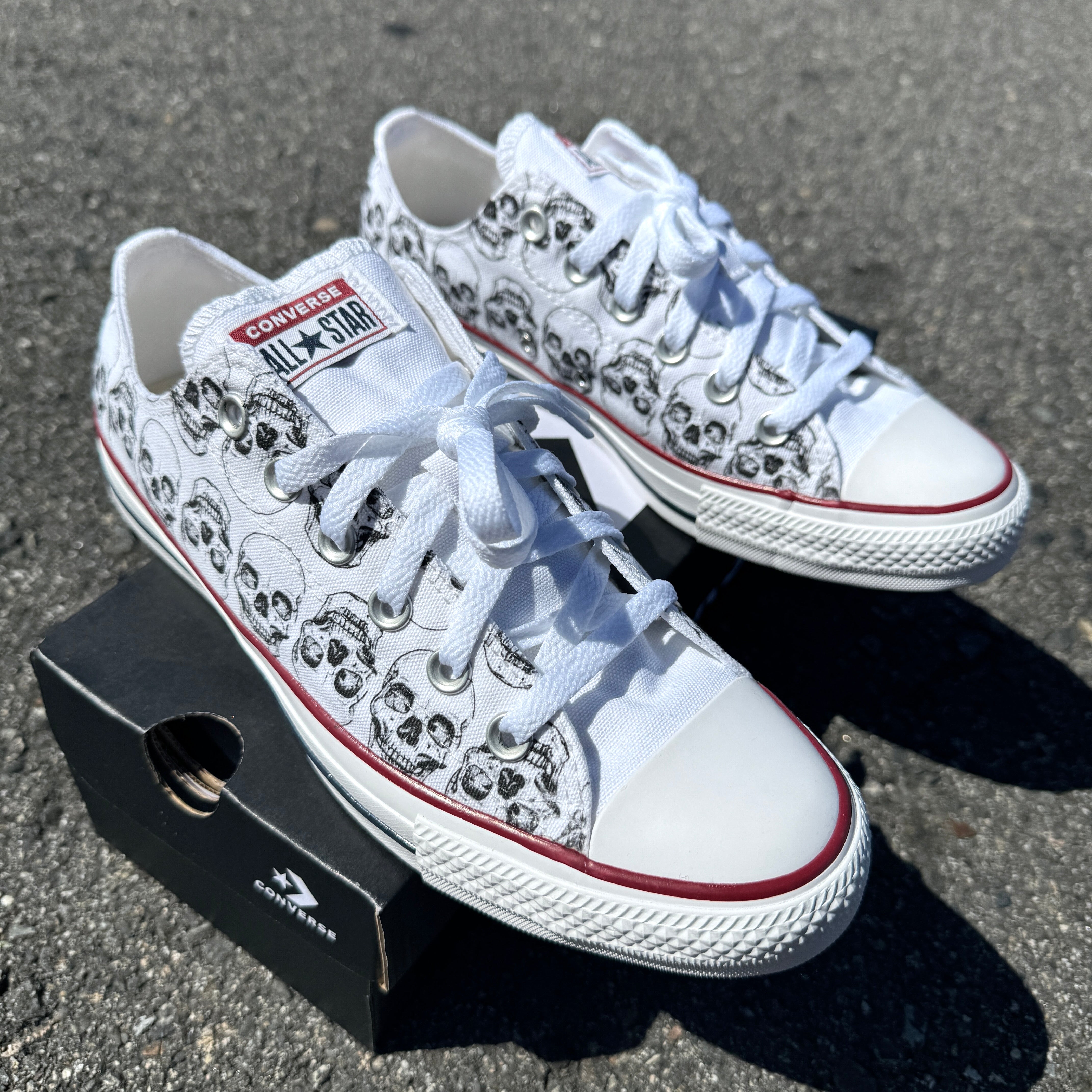 Skull Pattern White Converse Low Top Chuck Taylor Shoes BlvdCustom