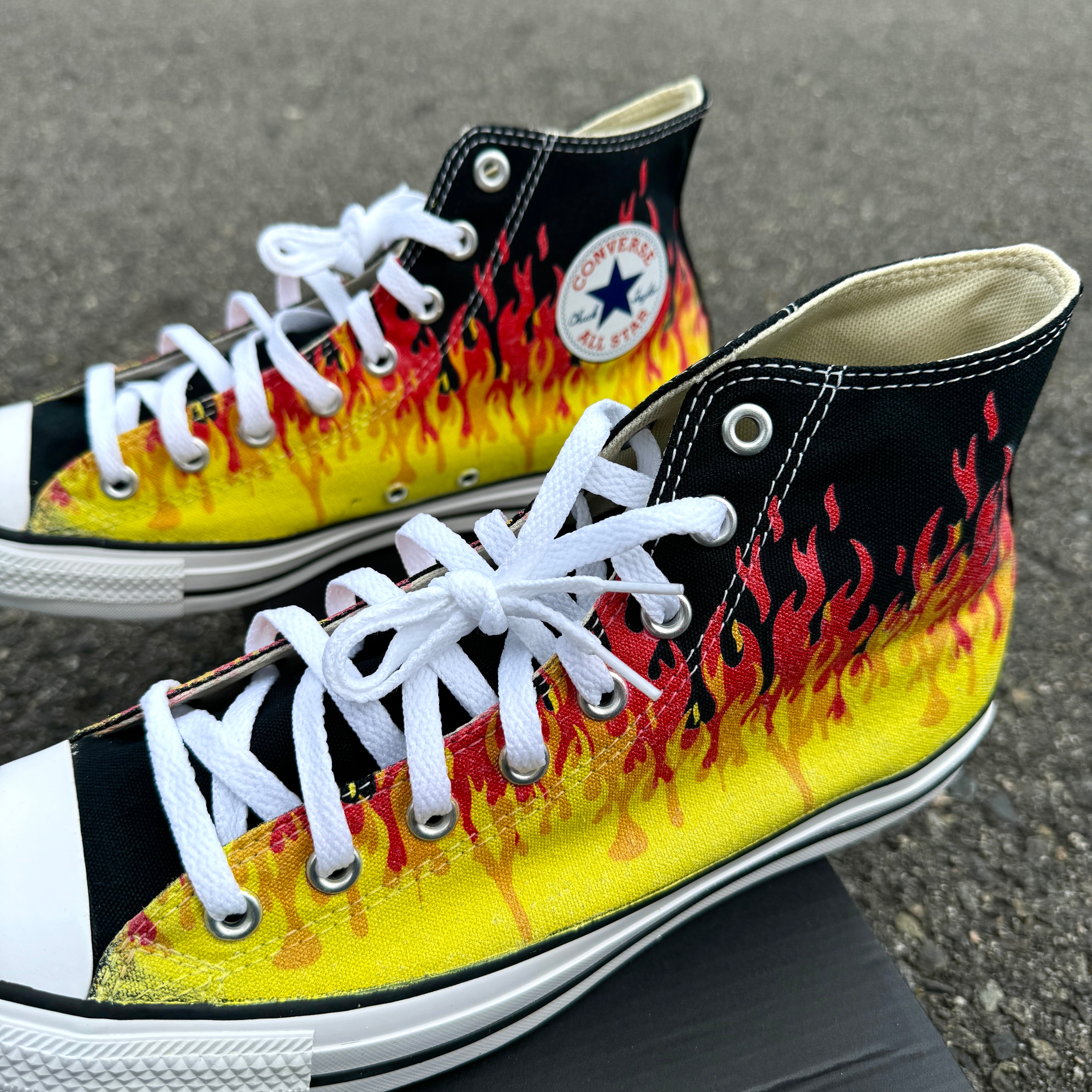 Hot Rod Red and Yellow Flames Converse Chuck Taylor High Top Sneakers