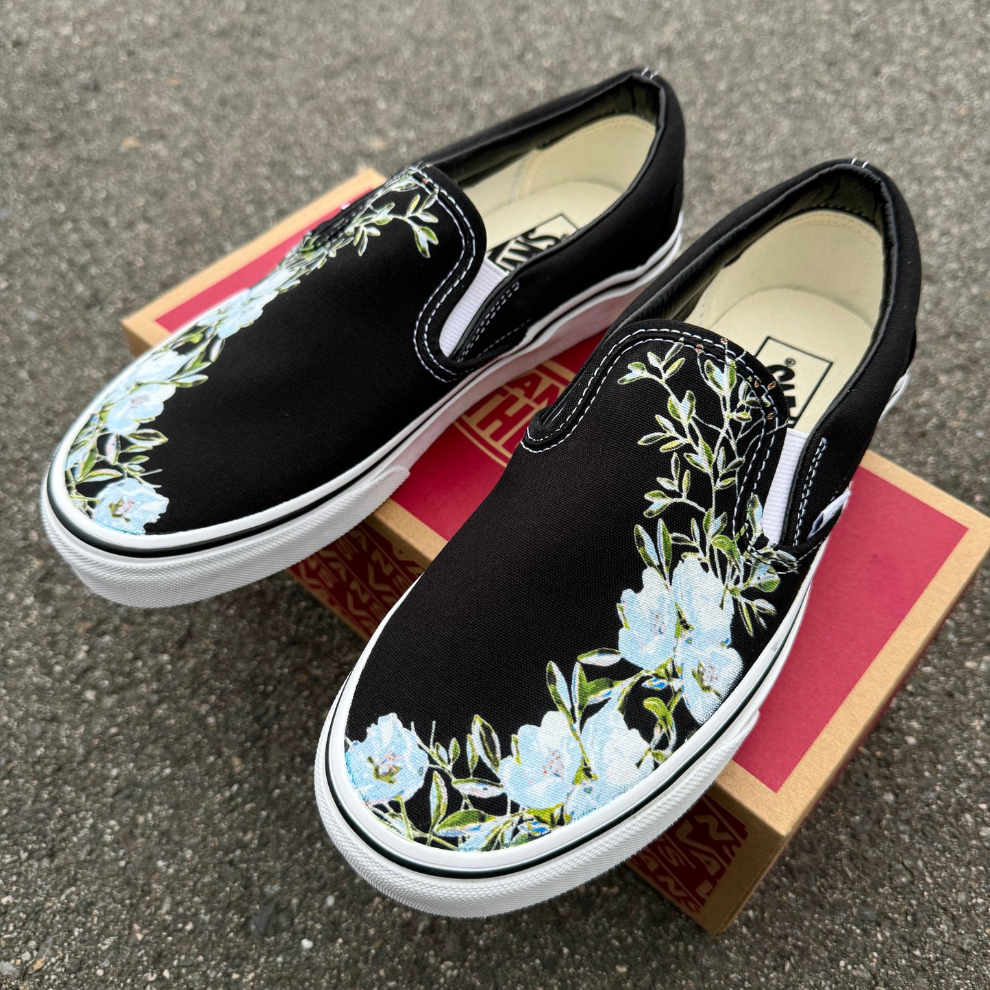 Light Blue Flower - Wedding Custom Slip On Vans Bridal Shoes Wedding Sneakers Wedding Shoes Bride or Groom