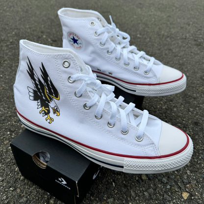 Custom Traditional Eagle Tattoo on White High Top Converse