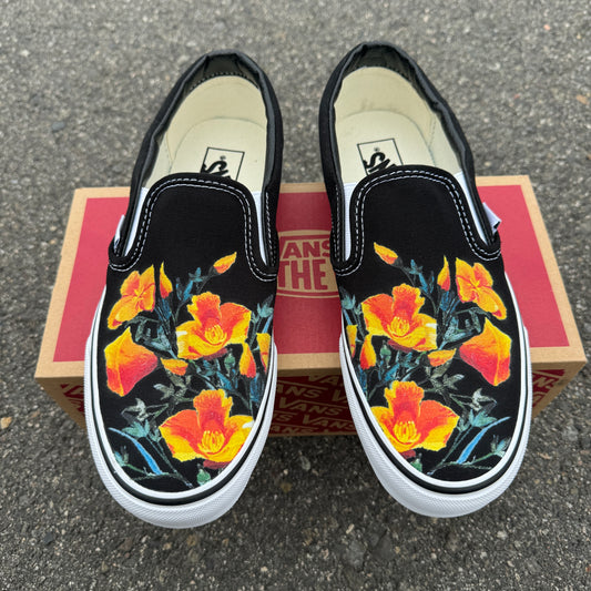 black slip on vans California poppy state flower