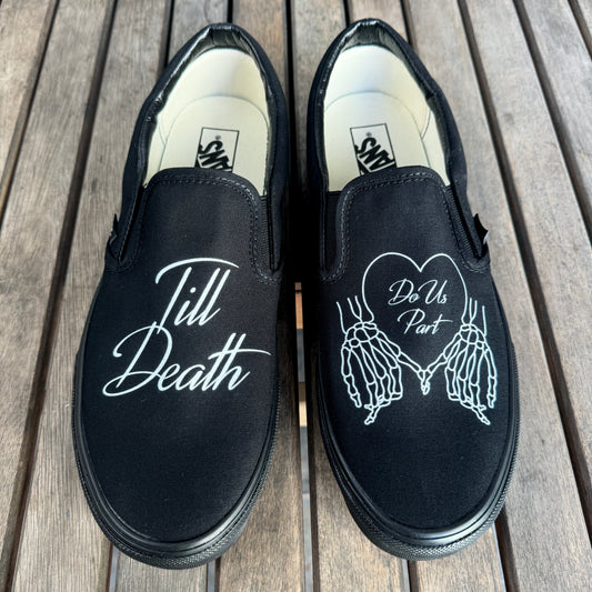 custom till death do us part wedding vans slip on shoes