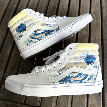 The Great Wave on White Vans Sk8-Hi Shoes