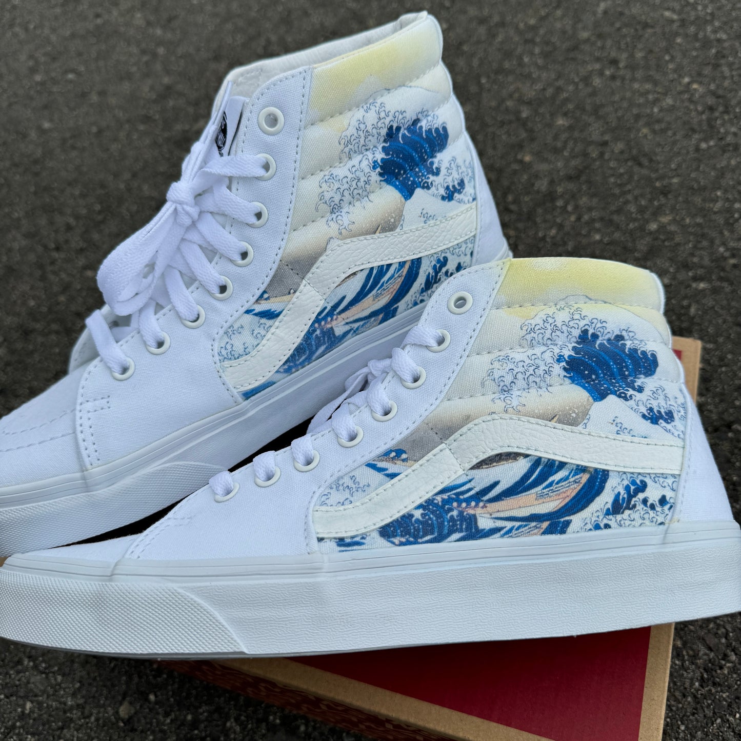 The Great Wave on White Vans Sk8-Hi Shoes