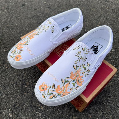 Light Orange Flower - Wedding Custom Slip On Vans Bridal Shoes Wedding Sneakers Wedding Shoes for Bride Brides Maids and Maid of Honor