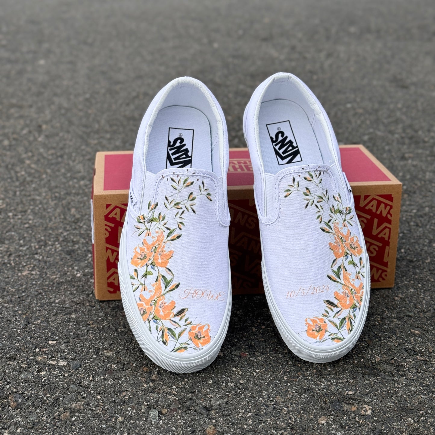 Light Orange Flower - Wedding Custom Slip On Vans Bridal Shoes Wedding Sneakers Wedding Shoes for Bride Brides Maids and Maid of Honor