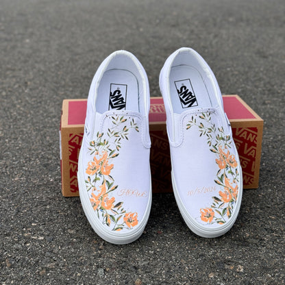 Light Orange Flower - Wedding Custom Slip On Vans Bridal Shoes Wedding Sneakers Wedding Shoes for Bride Brides Maids and Maid of Honor