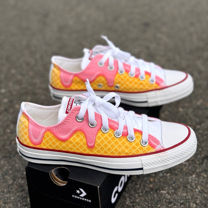 ice cream waffle cone custom converse low top shoes for women and girls