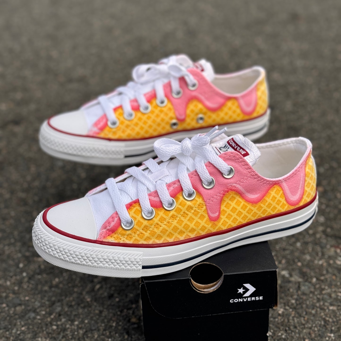 ice cream waffle cone custom converse low top shoes for women and girls