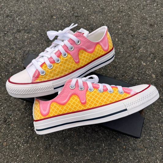 ice cream waffle cone custom converse low top shoes for women and girls