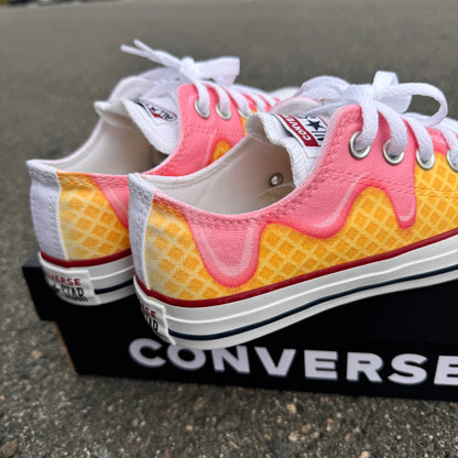 ice cream waffle cone custom converse low top shoes for women and girls