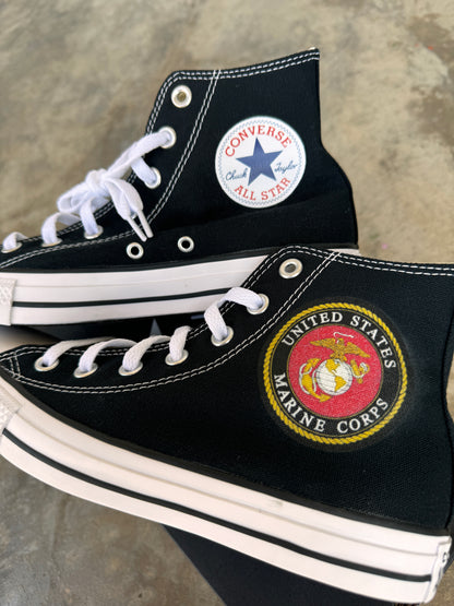 US Marines - Custom Black High Top Converse Chuck Taylor Shoes for Men and Women