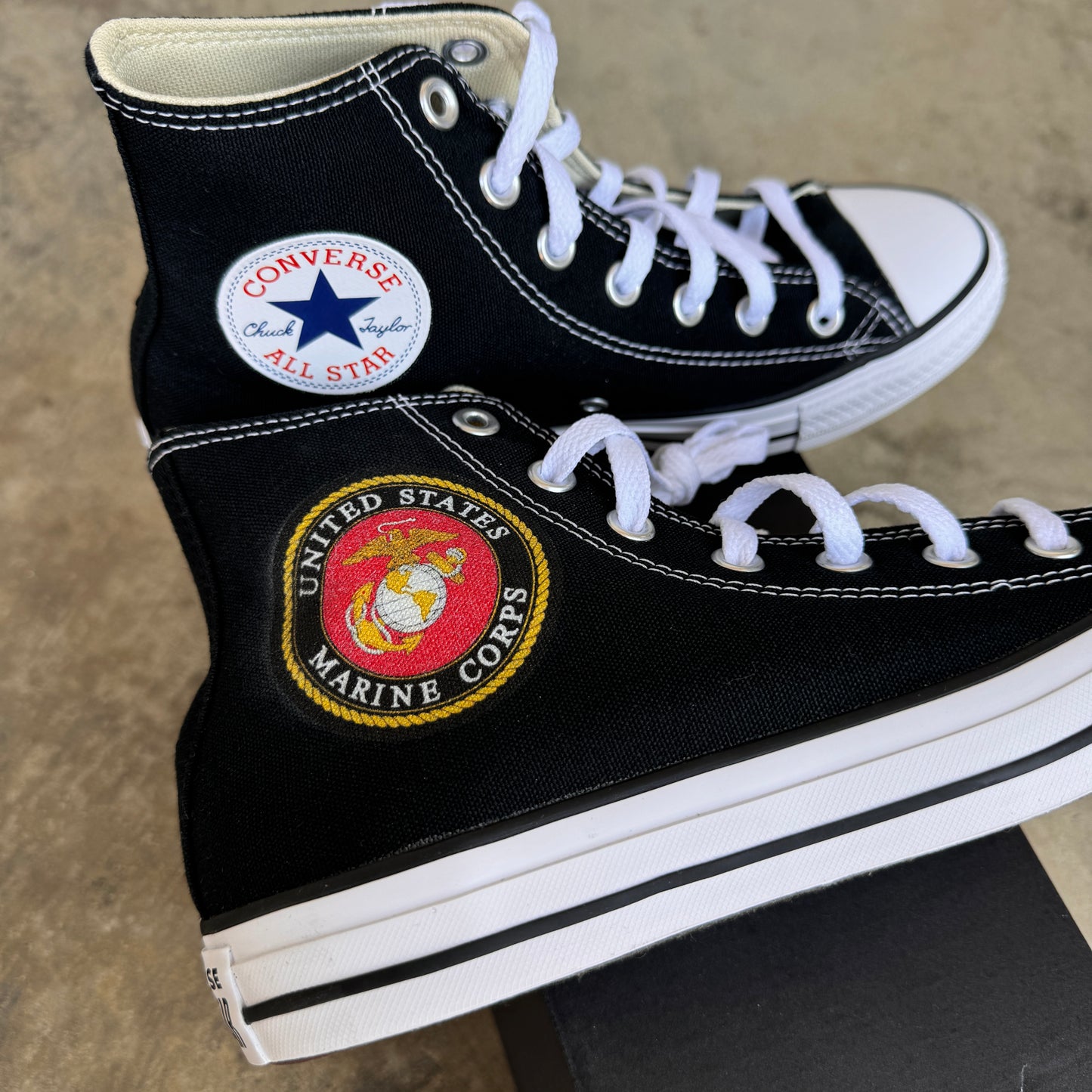 US Marines - Custom Black High Top Converse Chuck Taylor Shoes for Men and Women