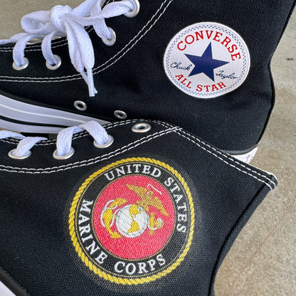 US Marines - Custom Black High Top Converse Chuck Taylor Shoes for Men and Women