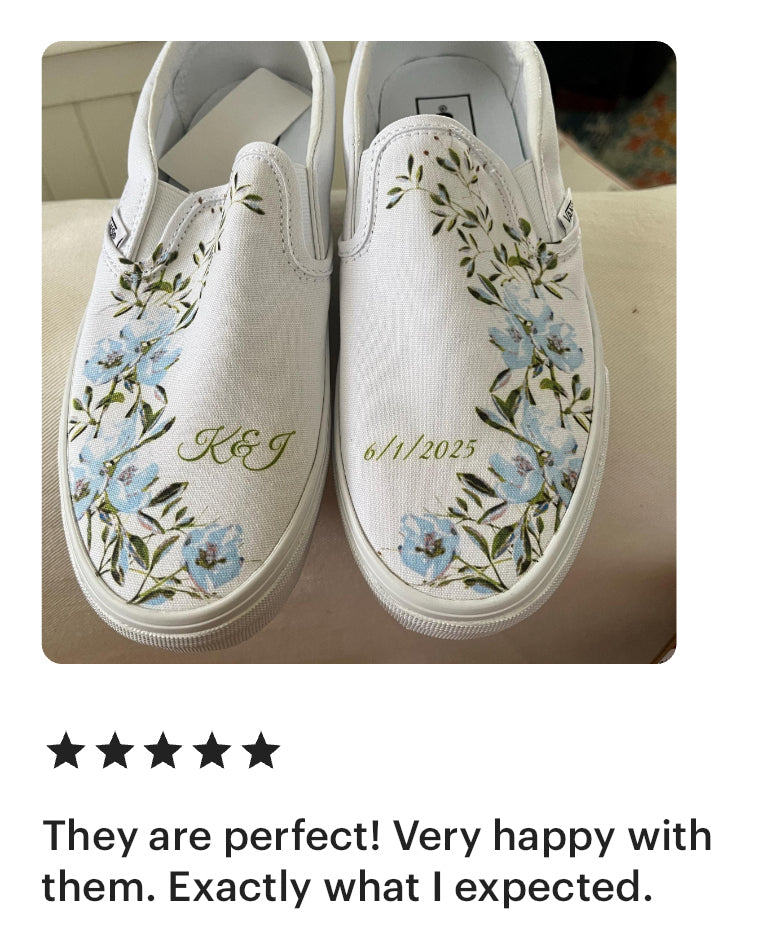 Light Blue Flower Wedding Custom Slip On Vans Bridal Shoes Wedding Sneakers Wedding Shoes for Bride Brides Maids and Maid of Honor