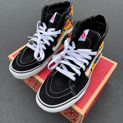 California Poppy Flowers on Black Vans SK8-Hi Shoes