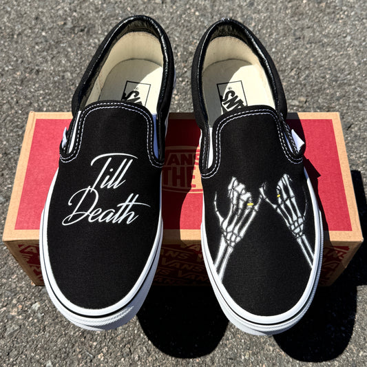 till death wedding slip on vans custom sneakers shoes for women and men bride and groom