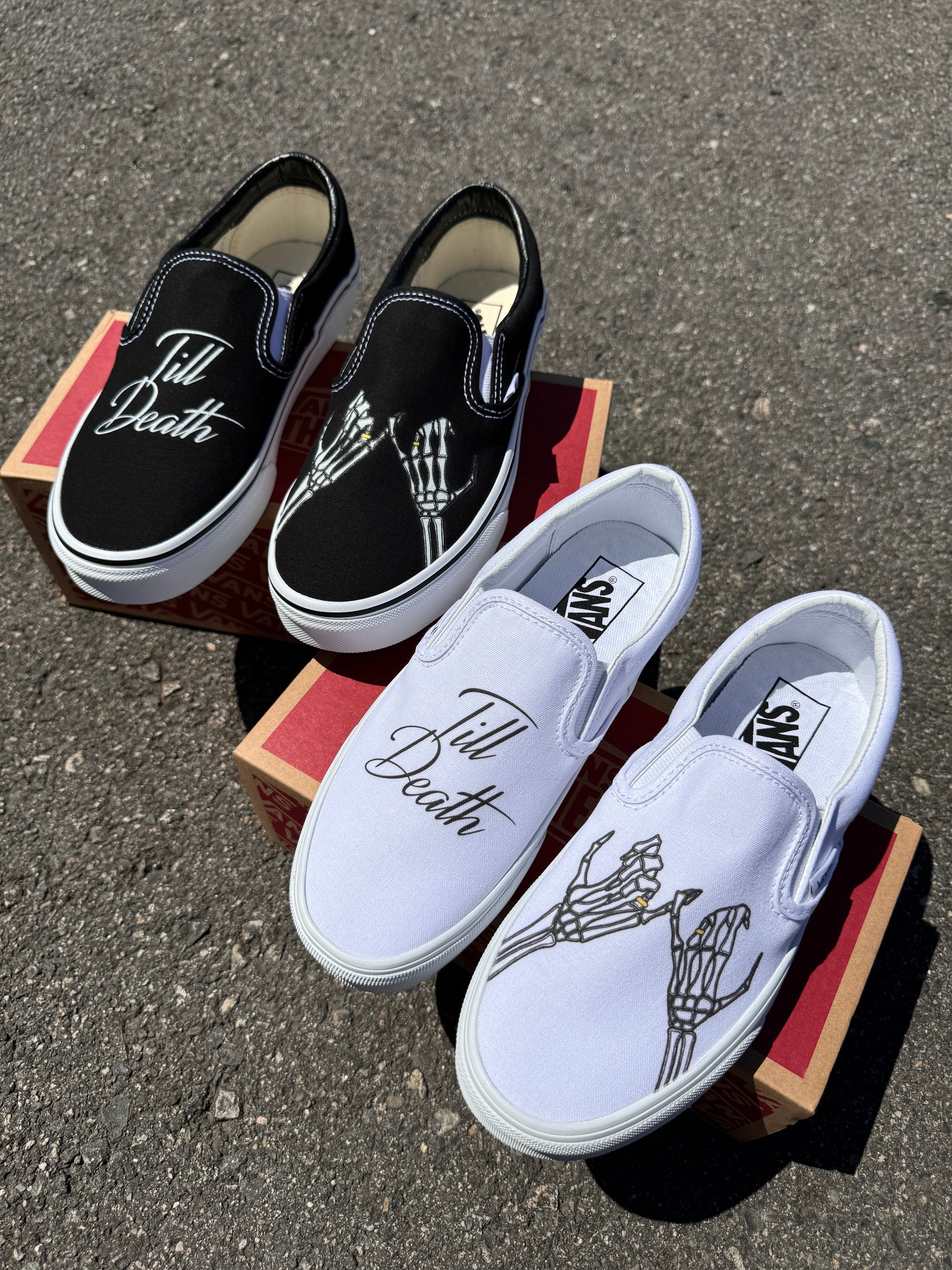 till death wedding slip on vans custom sneakers shoes for women and men bride and groom