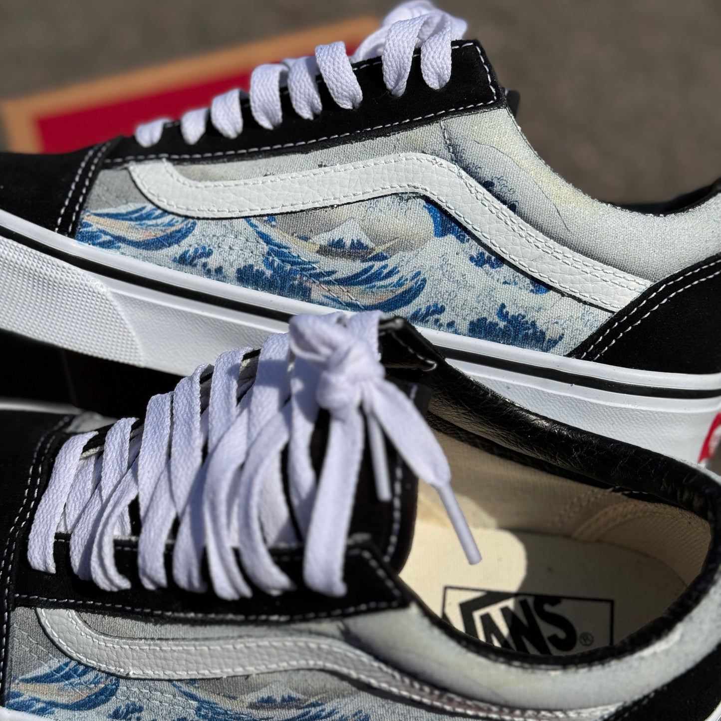 The Great Wave Off Kanagawa Custom Black Old Skool Vans - Men's and Women's Shoes