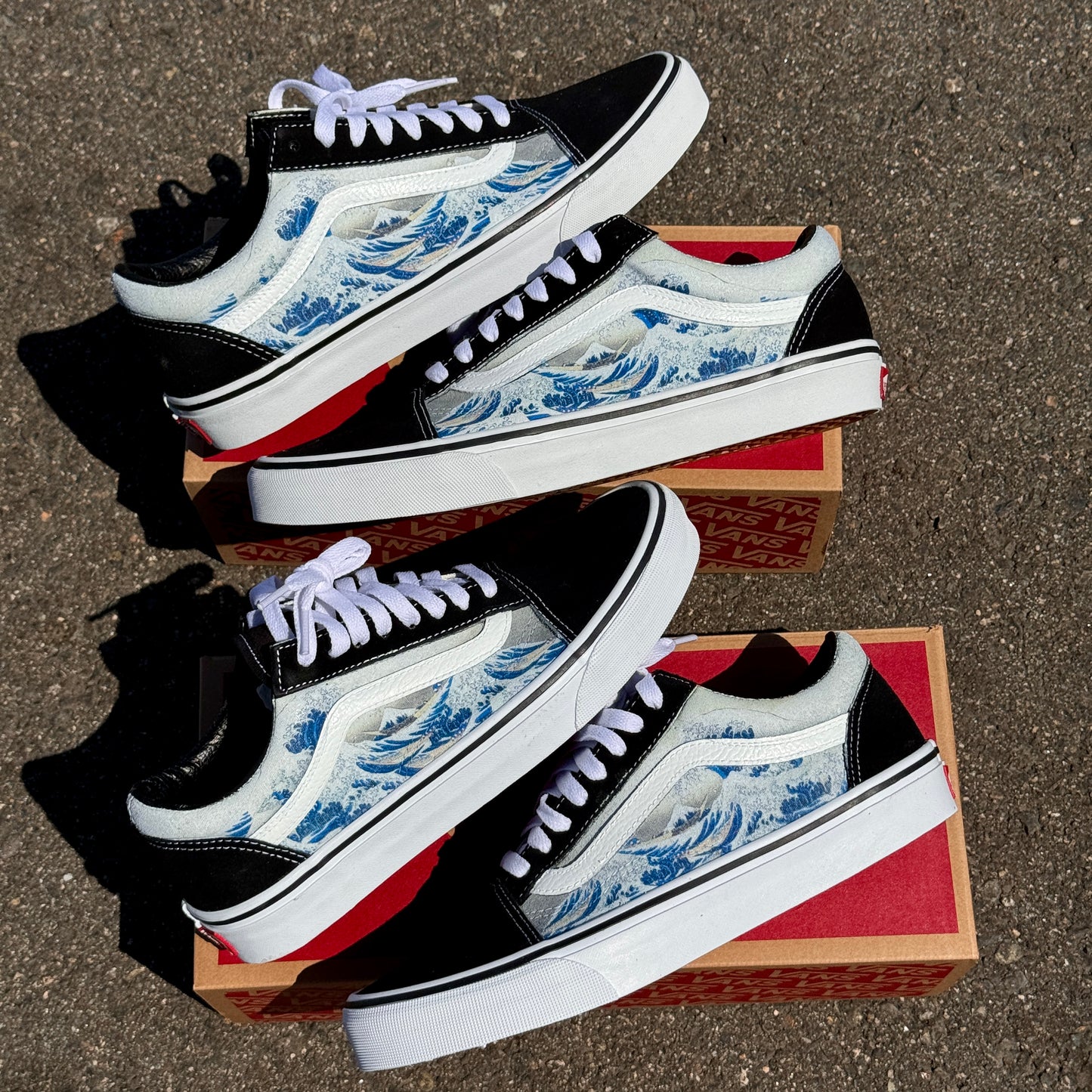 The Great Wave Off Kanagawa Custom Black Old Skool Vans - Men's and Women's Shoes