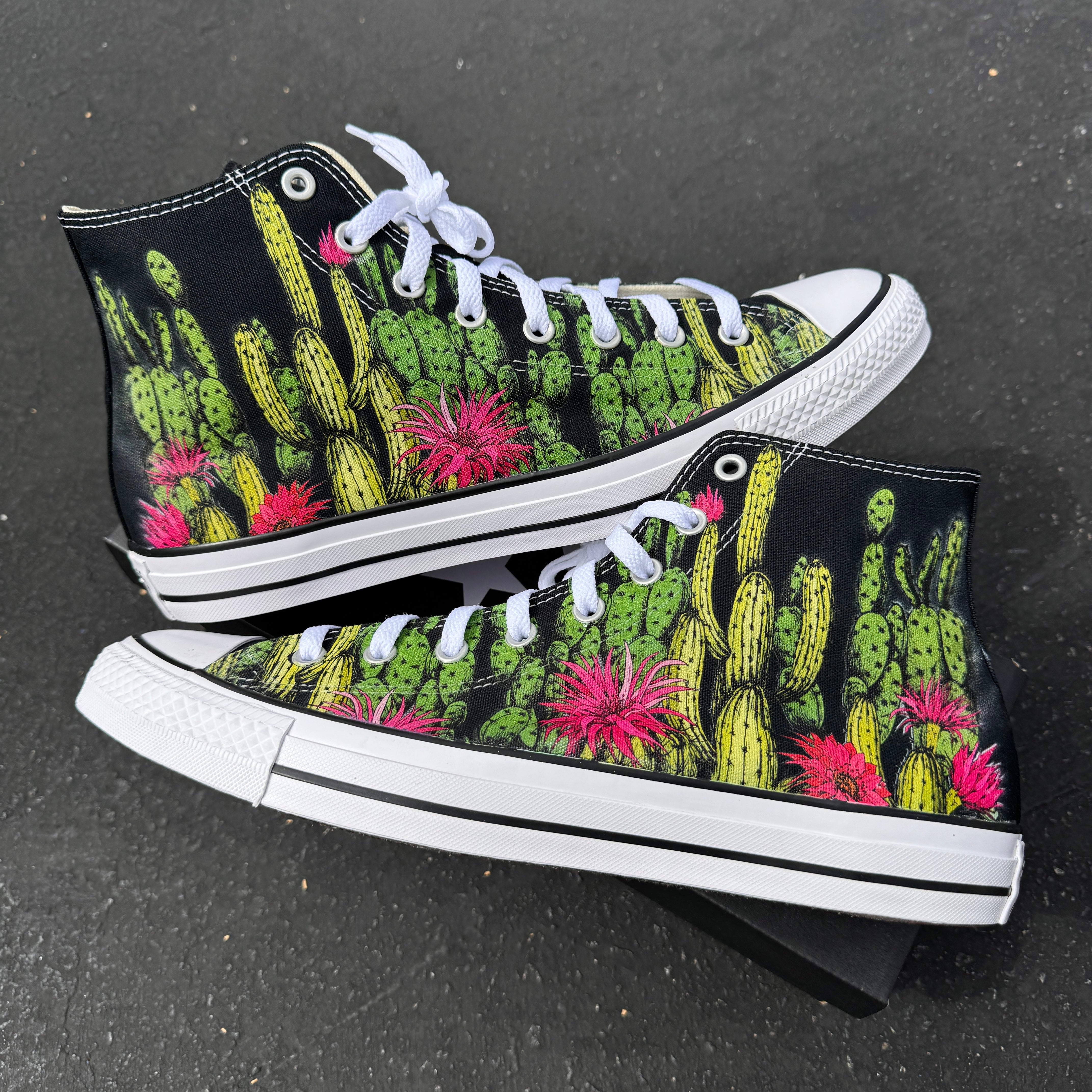 cactus succulent black high top converse shoes custom BlvdCustom