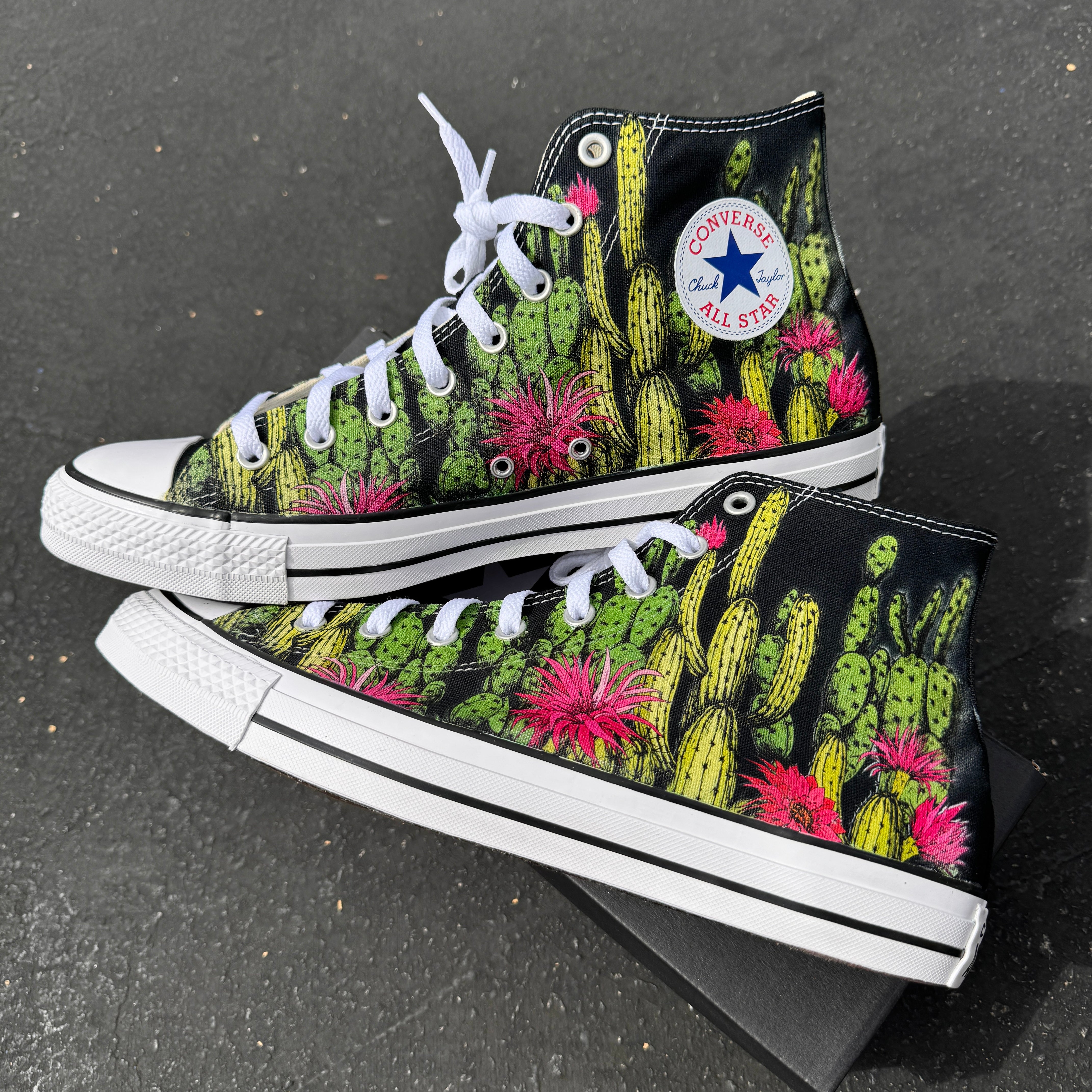 Cactus Garden Custom Succulent Black High Top Converse Chuck Taylor for Men and Women Unisex High Top Converse Sneaker with Desert Flowers