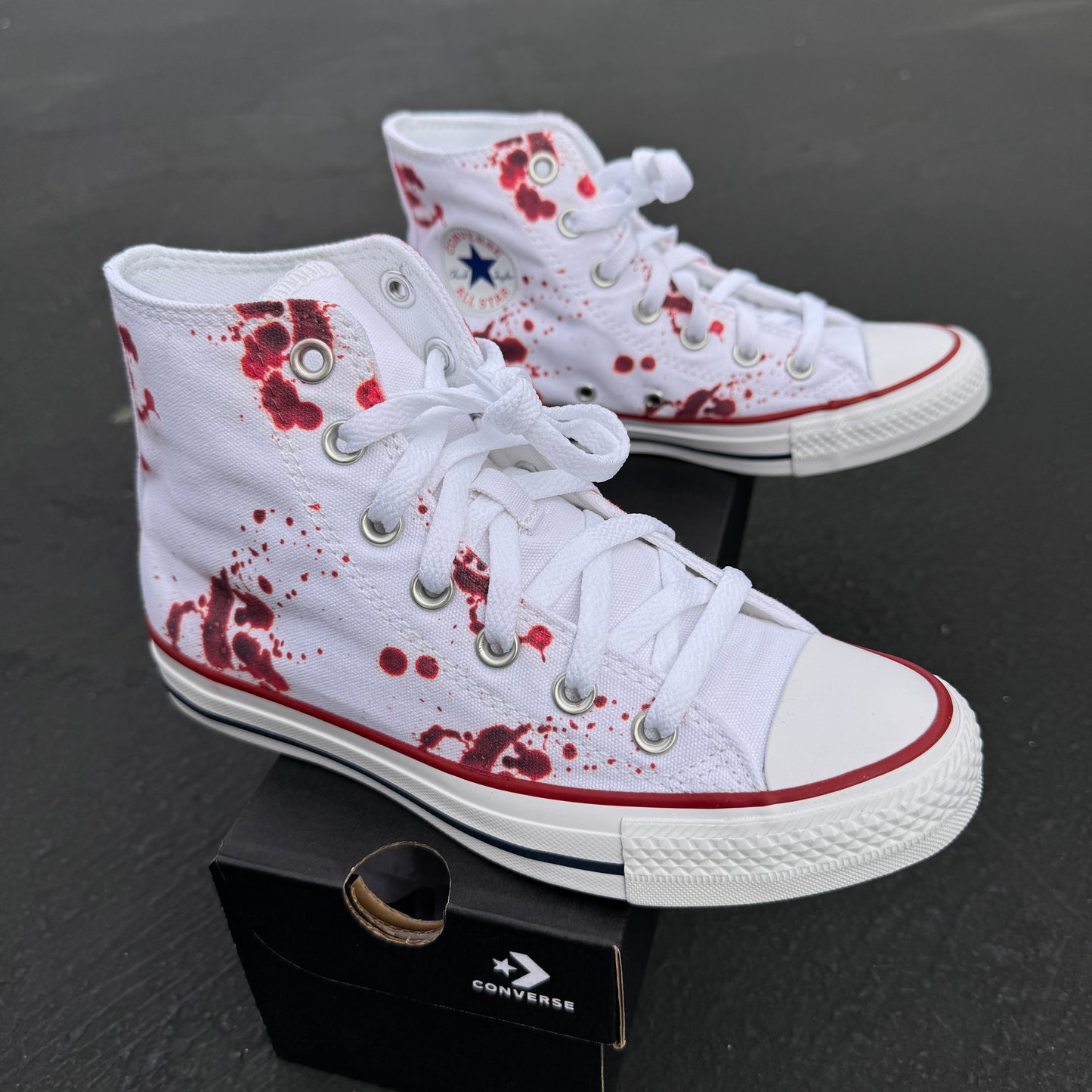 custom converse blood splatter Chuck Taylor high top shoes halloween costume for men women kids