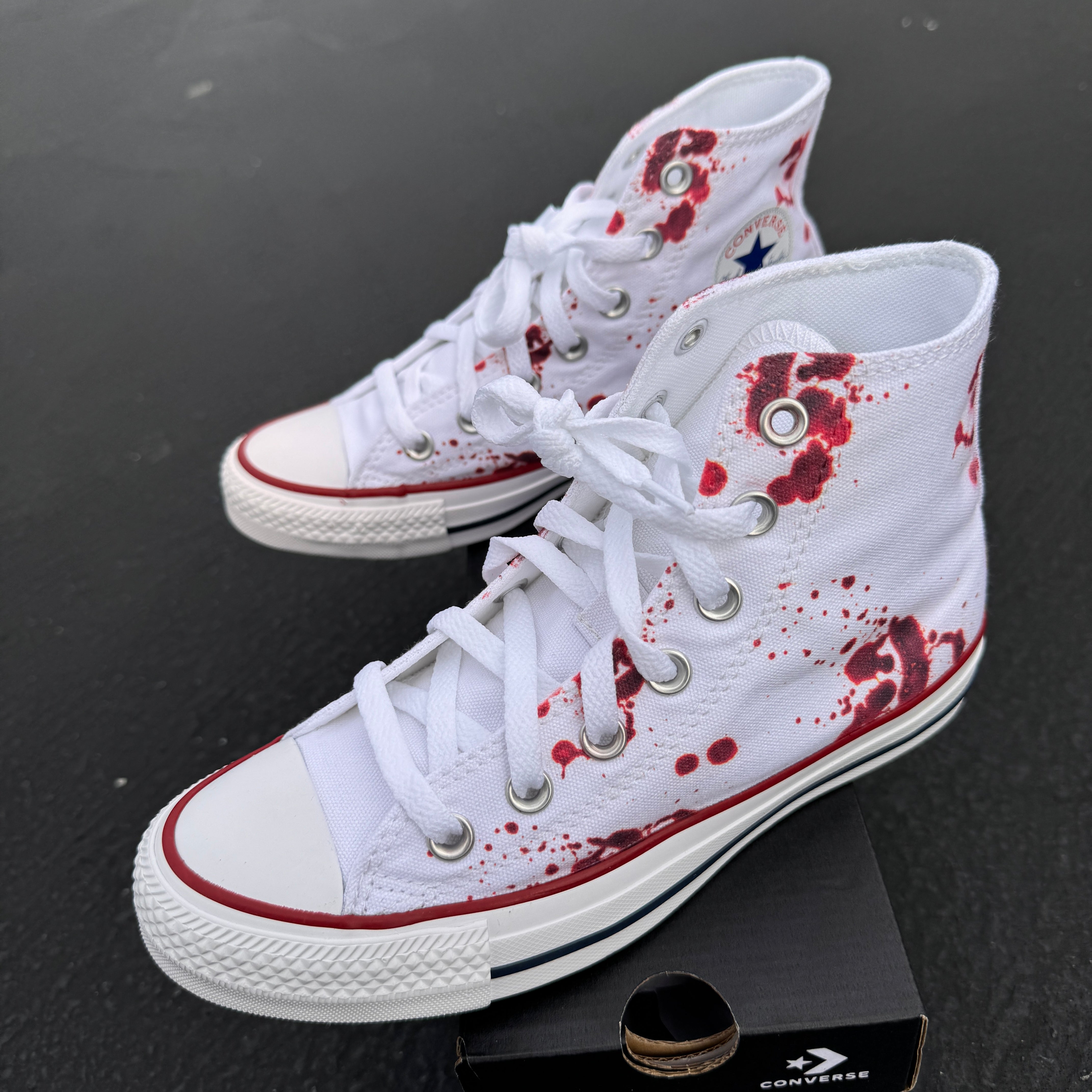 Blood Splatter White High Tops Custom High Top Sneakers Custom Converse Shoes