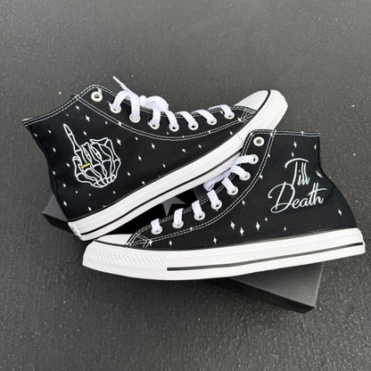 till death ring finger customized Converse High Top Shoes for Groom wedding sneakers