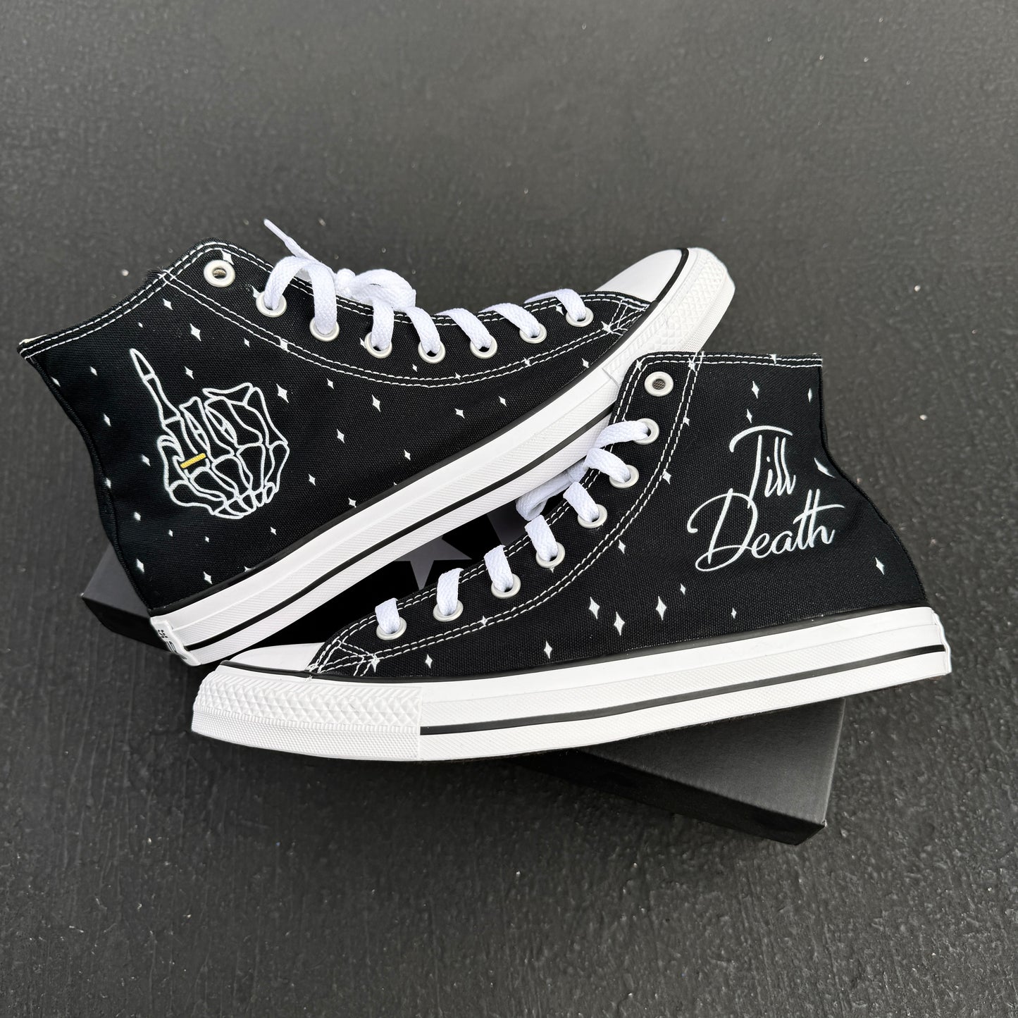 till death ring finger customized Converse High Top Shoes for Groom wedding sneakers