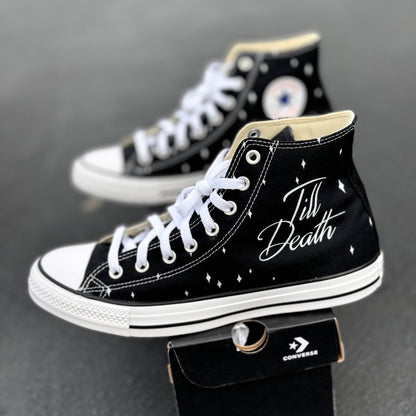 till death ring finger customized Converse High Top Shoes for Groom wedding sneakers